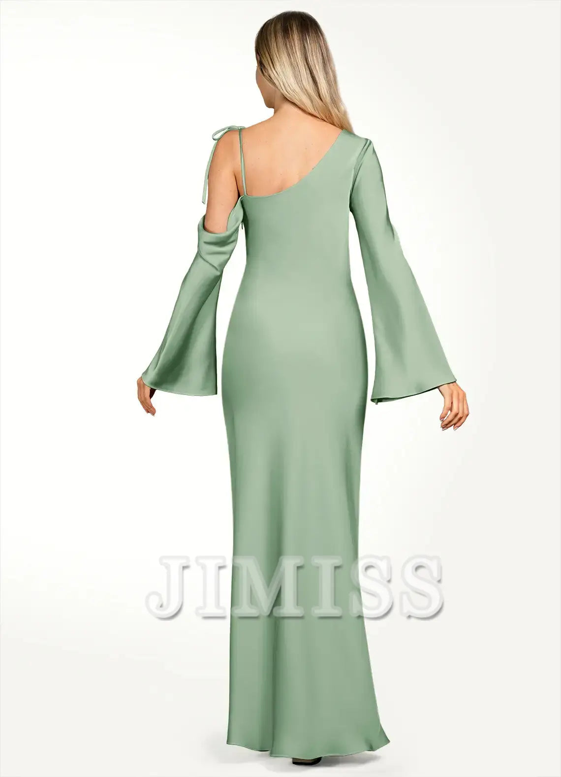 Asymmetric single shoulder collar satin and floor length evening dress