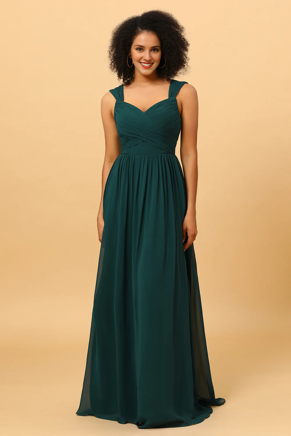 Heart shaped backless pine chiffon bridesmaid dress