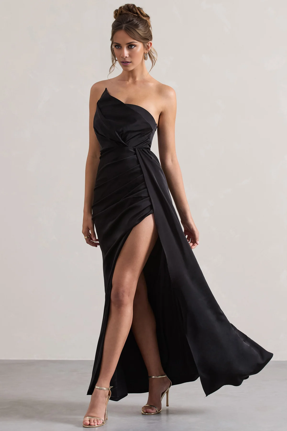 Satin strapless backless slit and floor length evening dress - Jimiss Dress