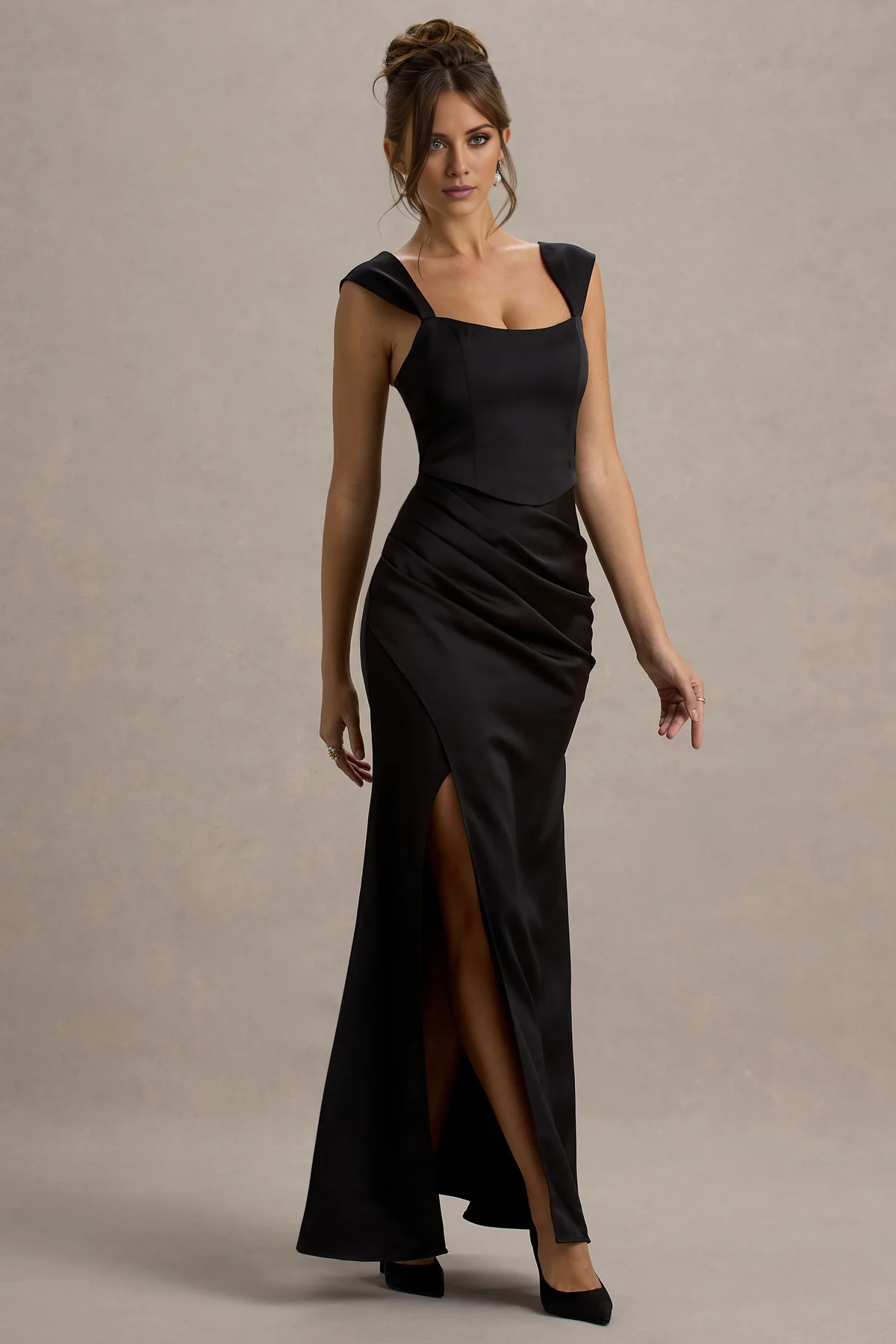 Satin tight corset wrap and floor length evening dress - jimiss dress