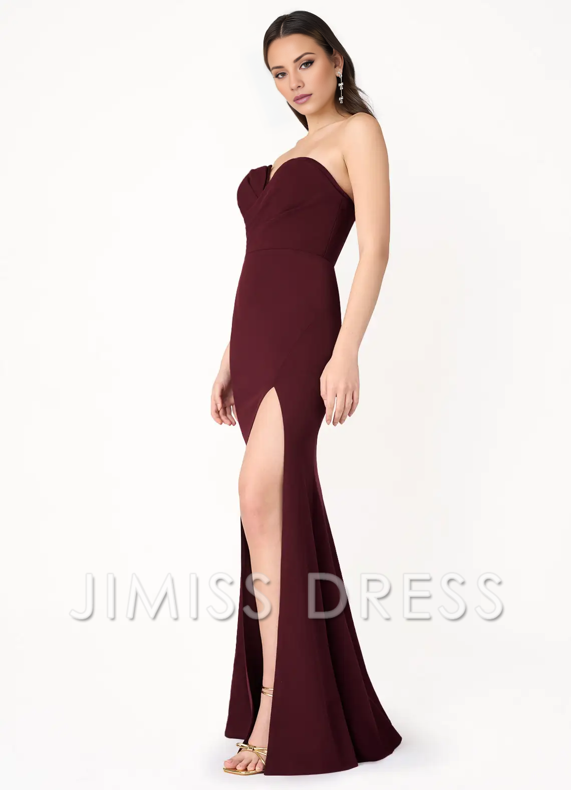 Jimiss off shoulder strapless side slit backless and floor length Prom dress