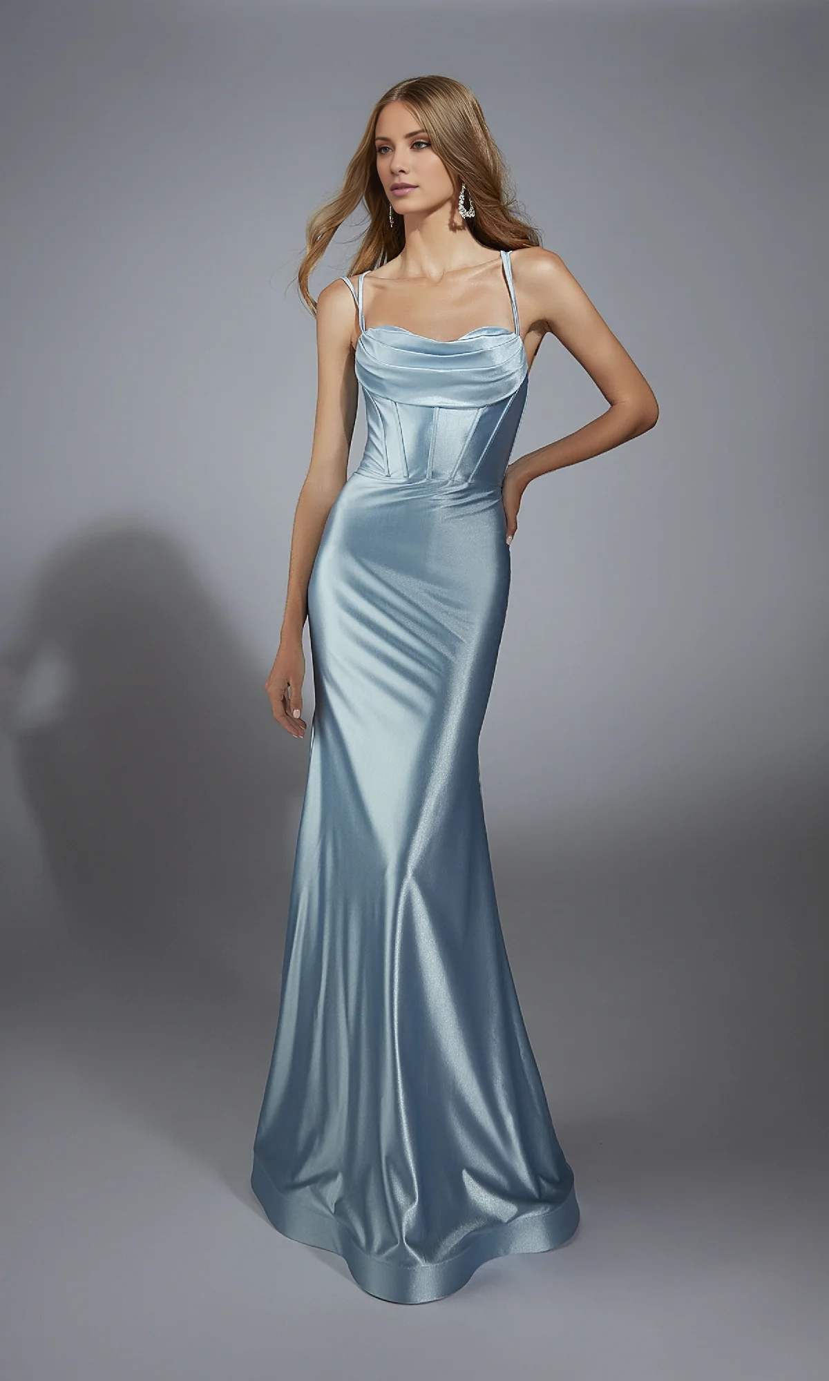 Jimiss square neck thin shoulder strap backless and floor length evening dress