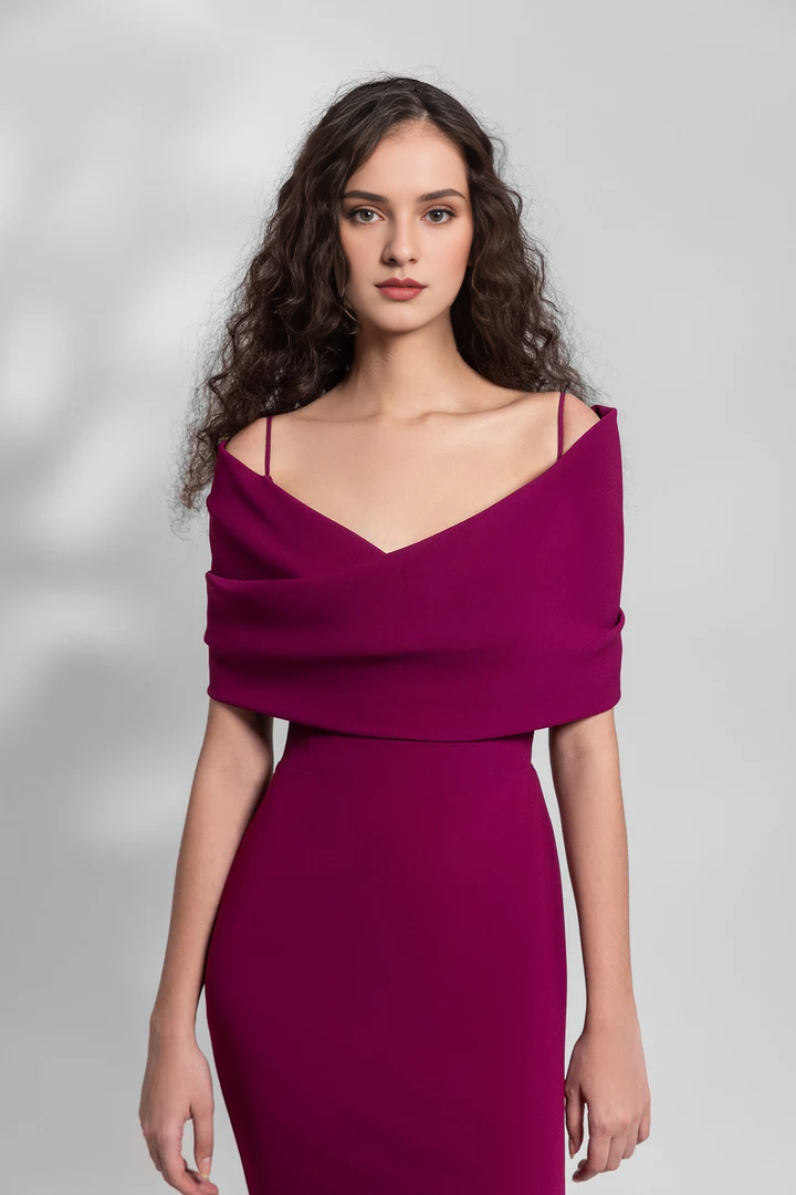 Hanging off shoulder crepe side slits and floor length gowns evening dresses