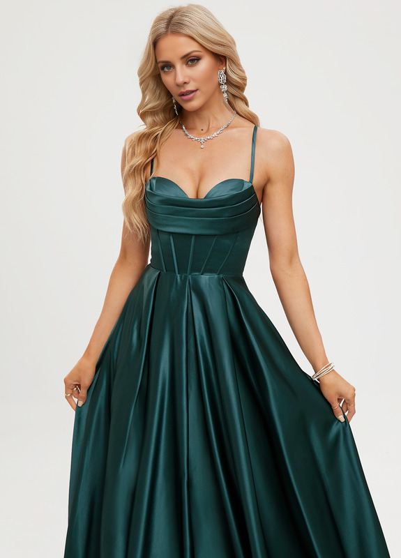 A-line sweetheart floor length satin prom dress
