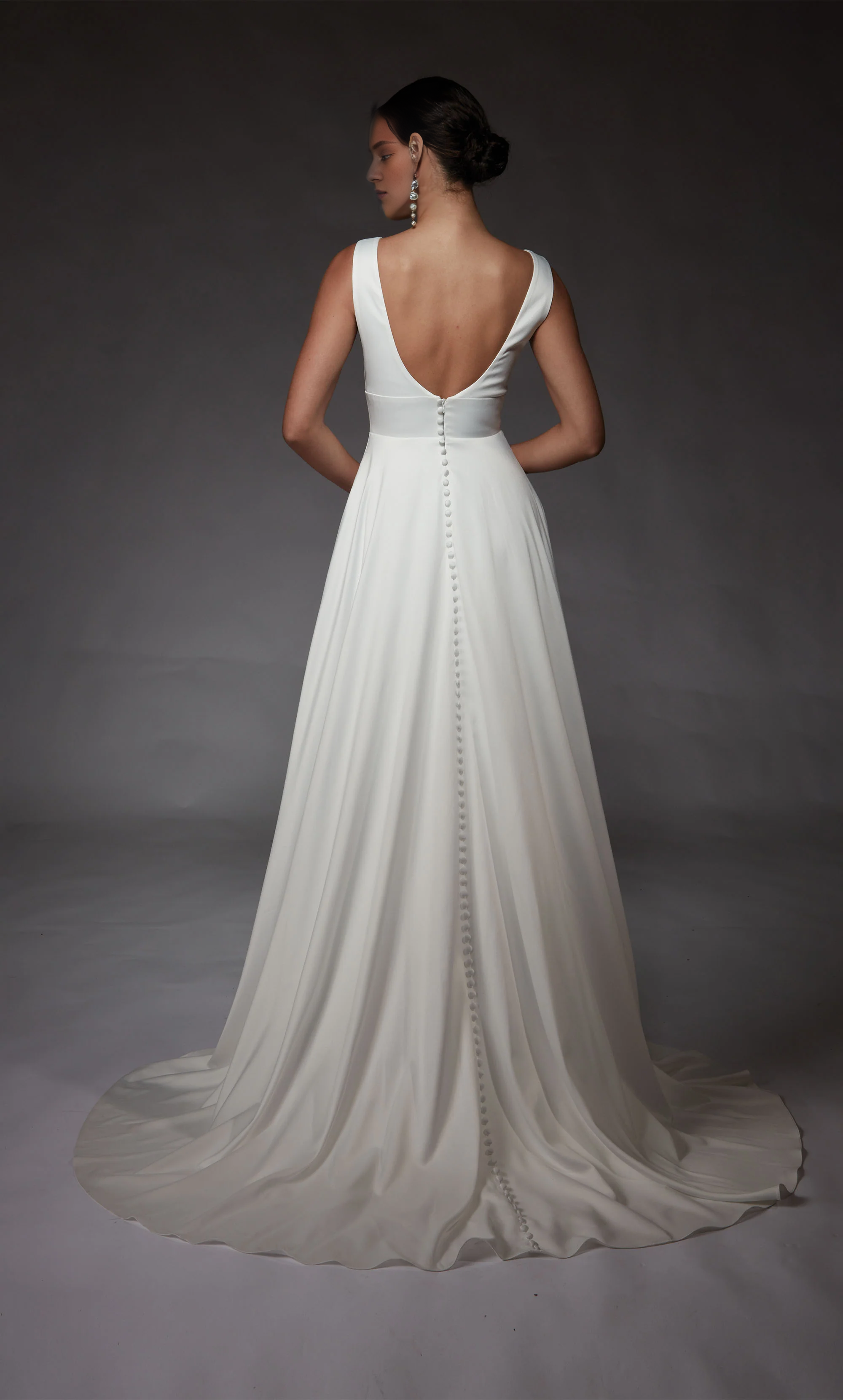 Perfect satin V-neck A-line V-shaped back satin button wedding dresses