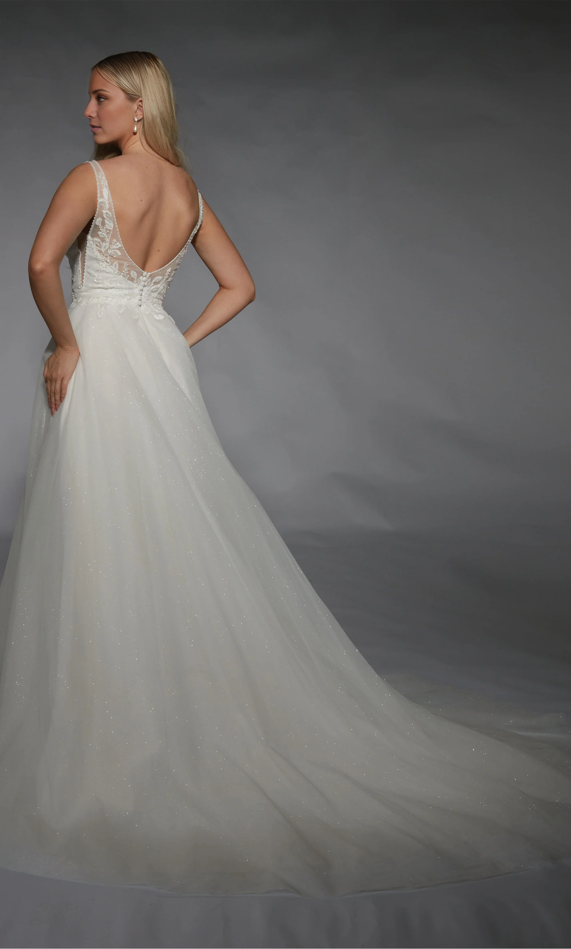 Lace chiffon deep V-neck backless lace decal wedding dress