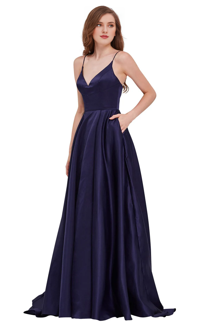 A-line V-neck backless tight corset and floor length evening gown