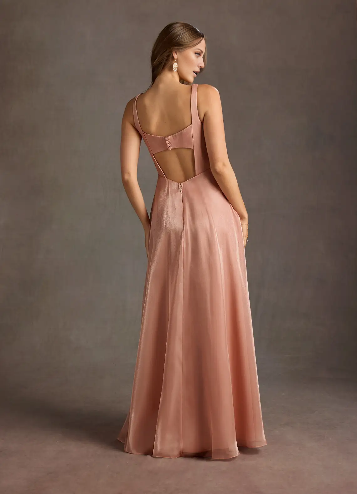 Jimiss square neckline satin side slit backless and floor length Prom dress