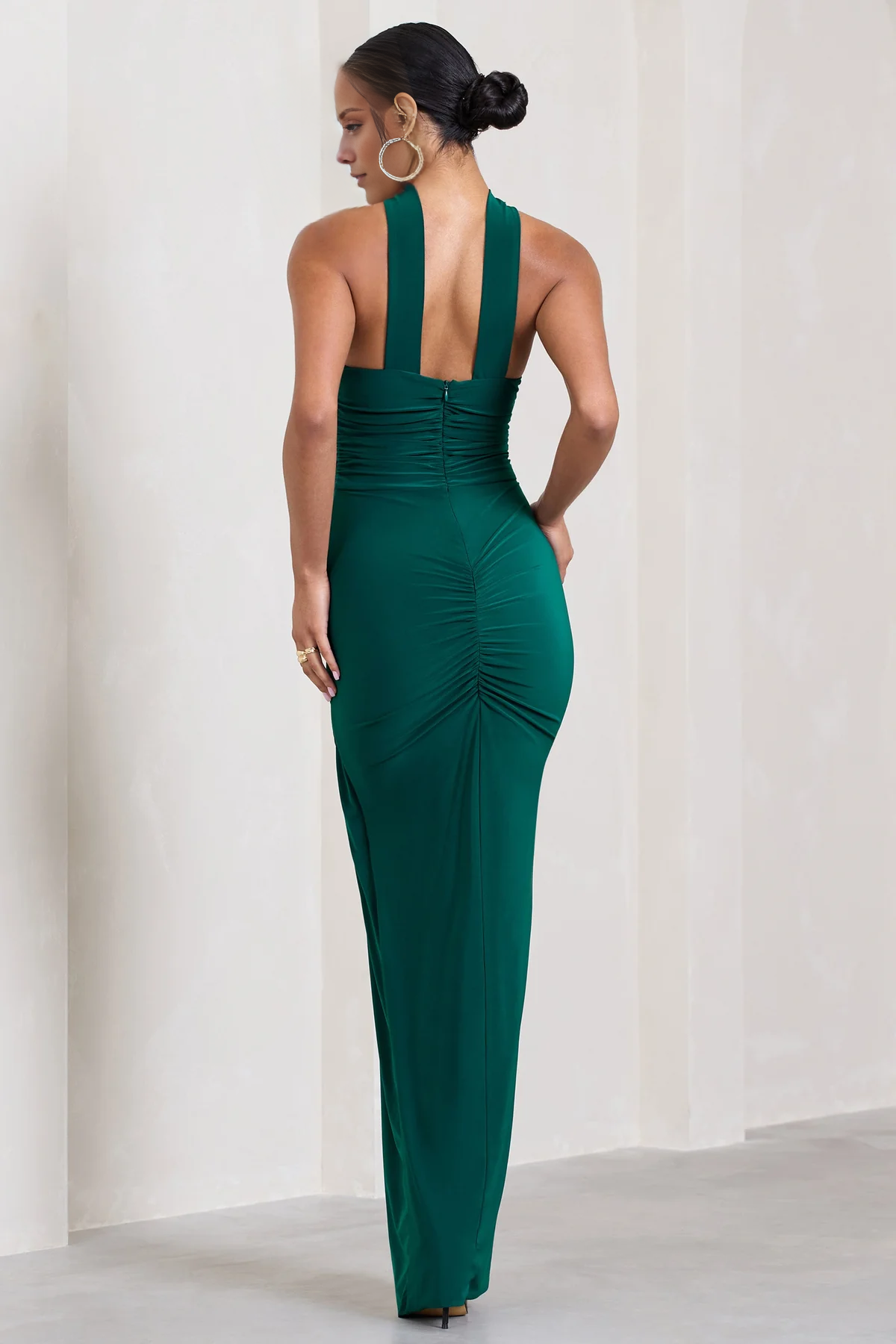 Hanging neck and collar pattern backless and floor length evening dress - Jimiss Dress