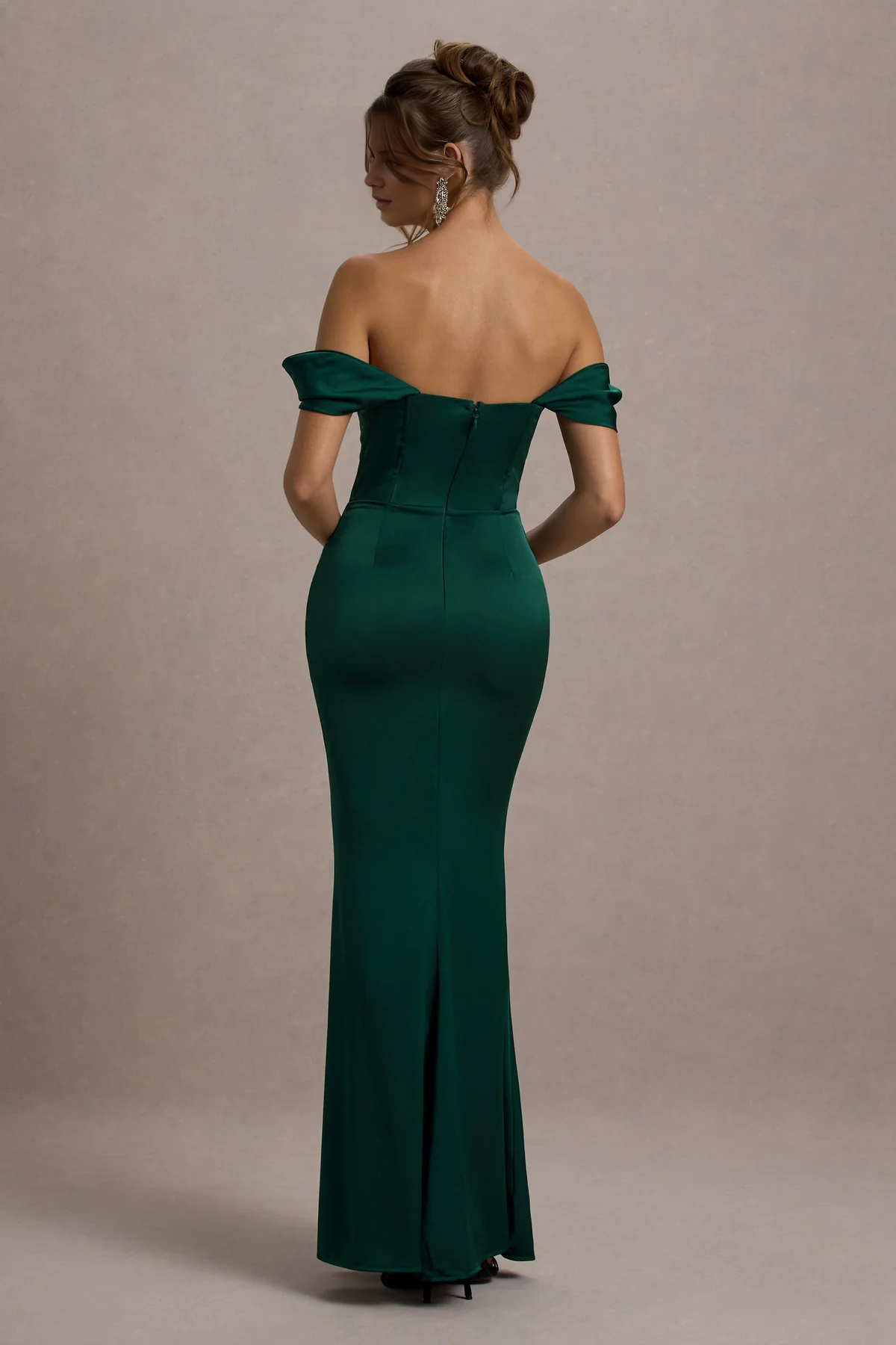 Bow satin one shoulder and floor length evening dress - Jimiss dress