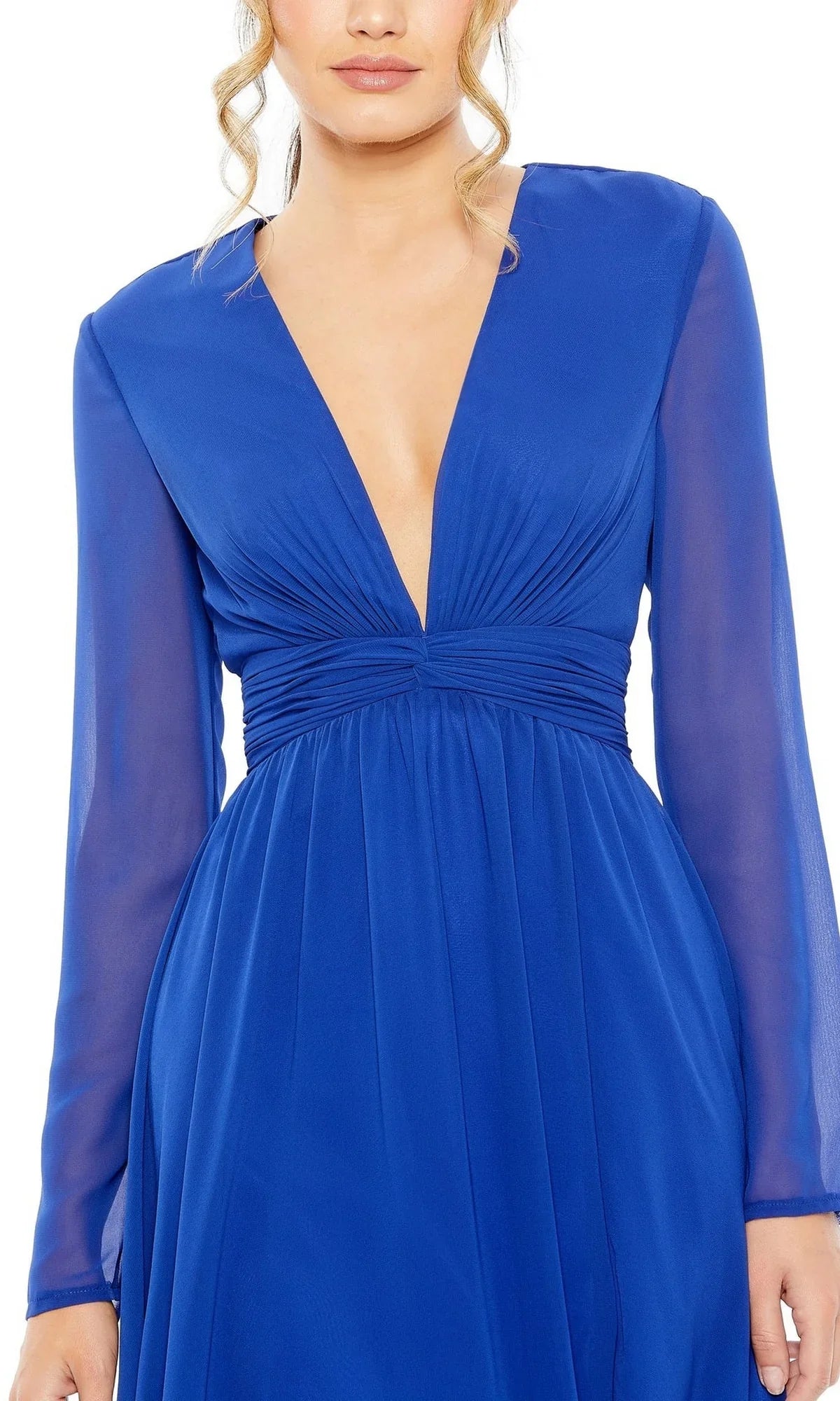 Jimiss V-neck long sleeved side slit and floor length evening dress