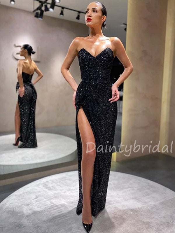 Sexy Sweetheart Sequin Side Slit Long Prom Dresses Evening Dresses.DB10444