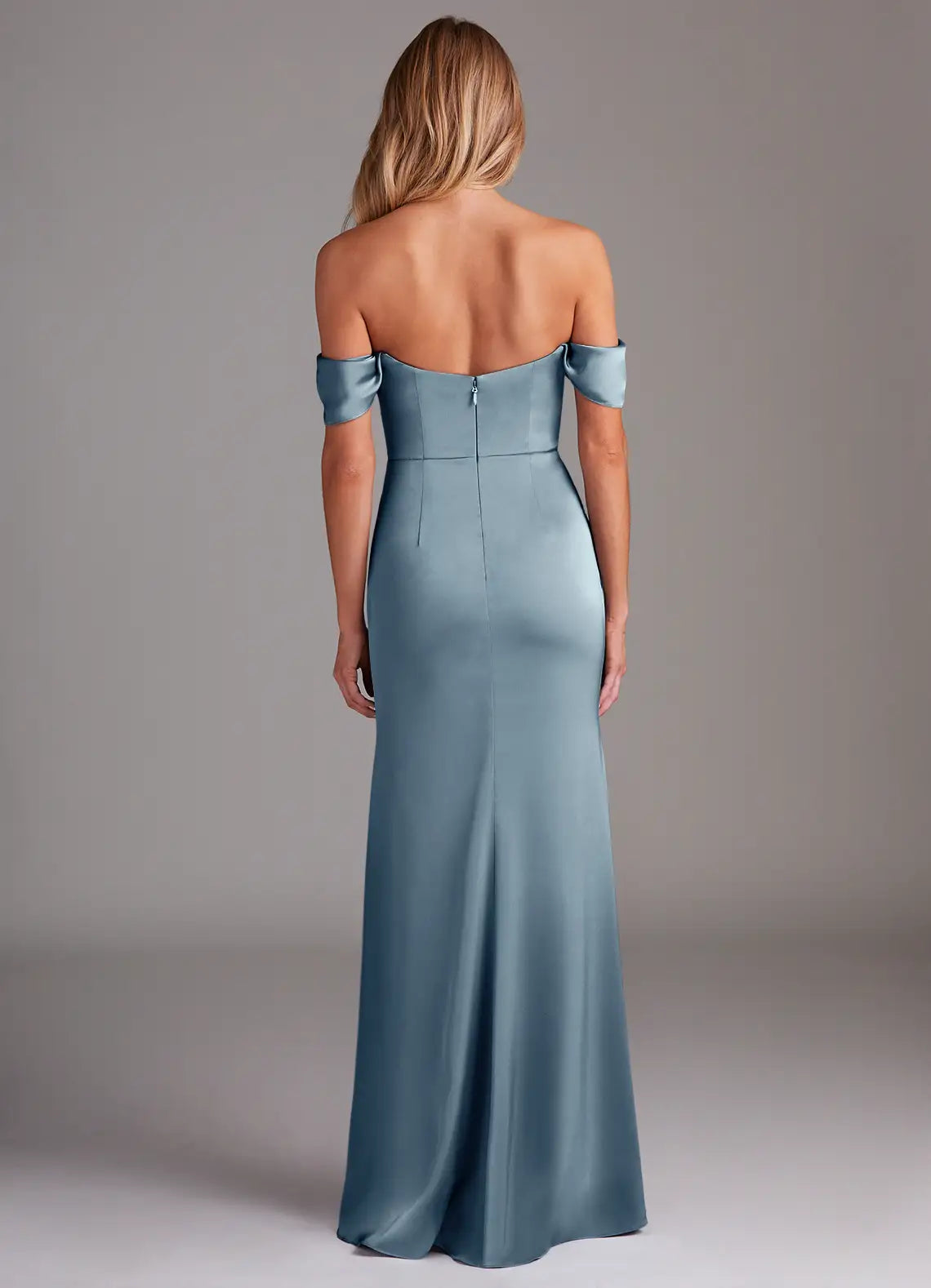 Off Shoulder Side Split Satin and Floor length Bridesmaid Dress - Jimiss Dress