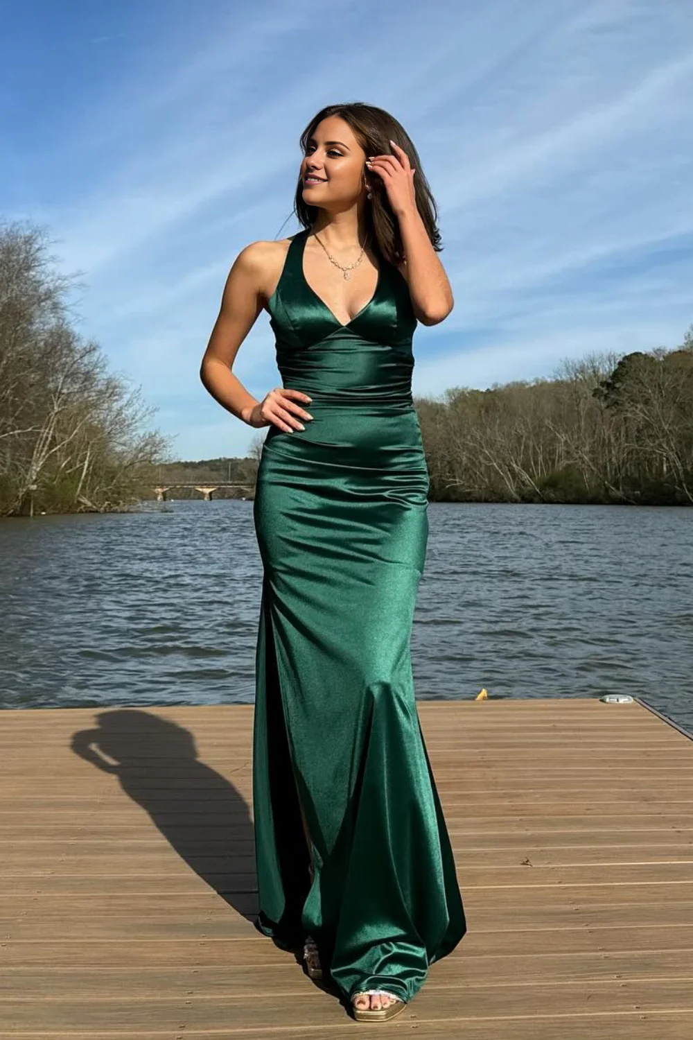 Jimiss V-neck dark blue cross back long dress