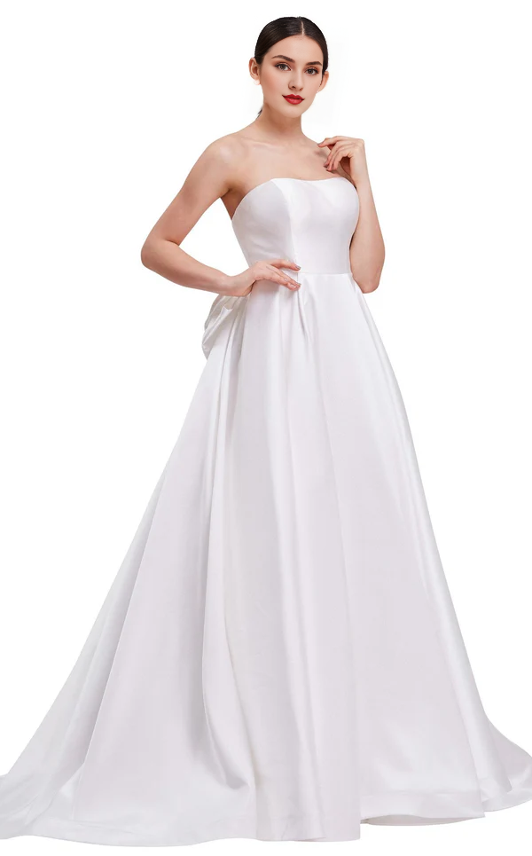 A-line off shoulder chicken heart collar back bow and floor length evening gown