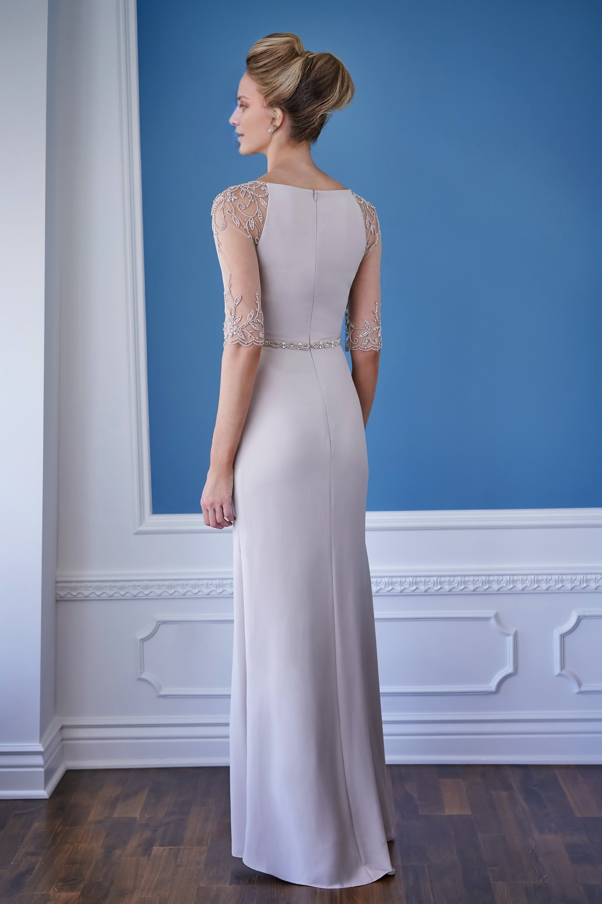 Soft long and elbow embroidered beaded sheer sleeves for mother of bride dresses