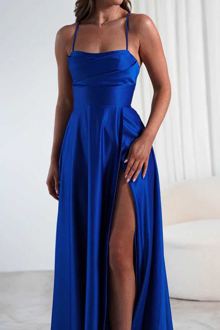 Thin shoulder strap with exposed back side slit and floor length Prom Dress - Jimiss Dress