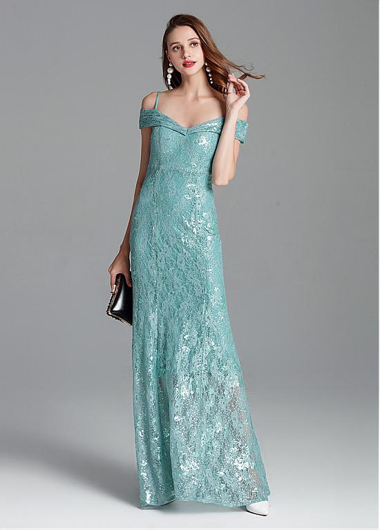 Lace Spaghetti Straps Embroidery Sequins Mermaid Prom Dress