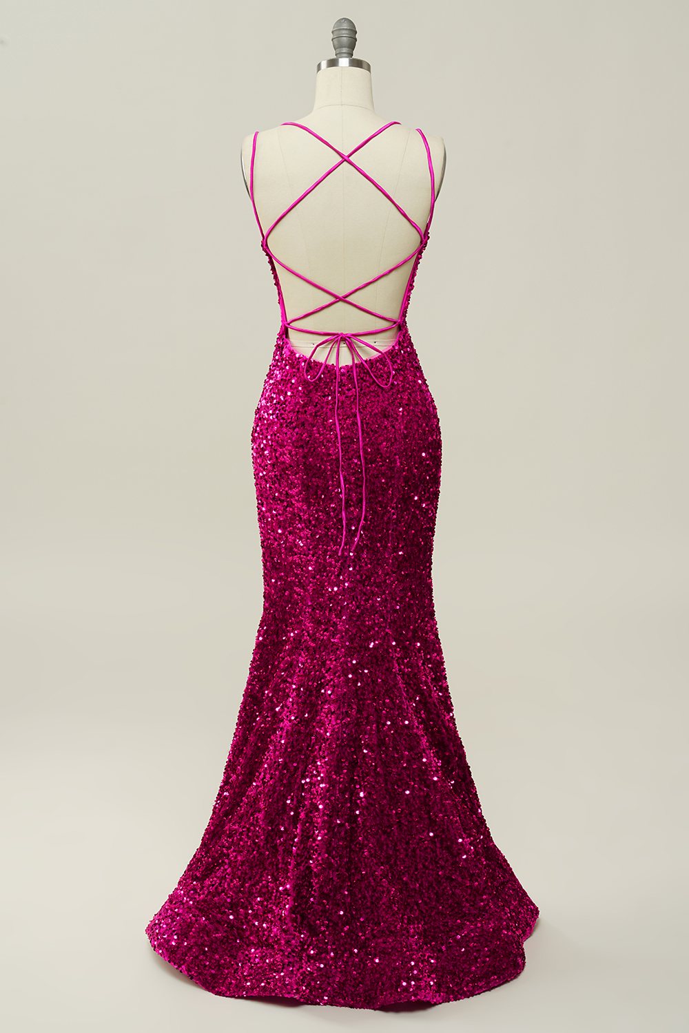 Sequin Spaghetti Straps Mermaid Prom Dress with Lace-up Back Sparkly