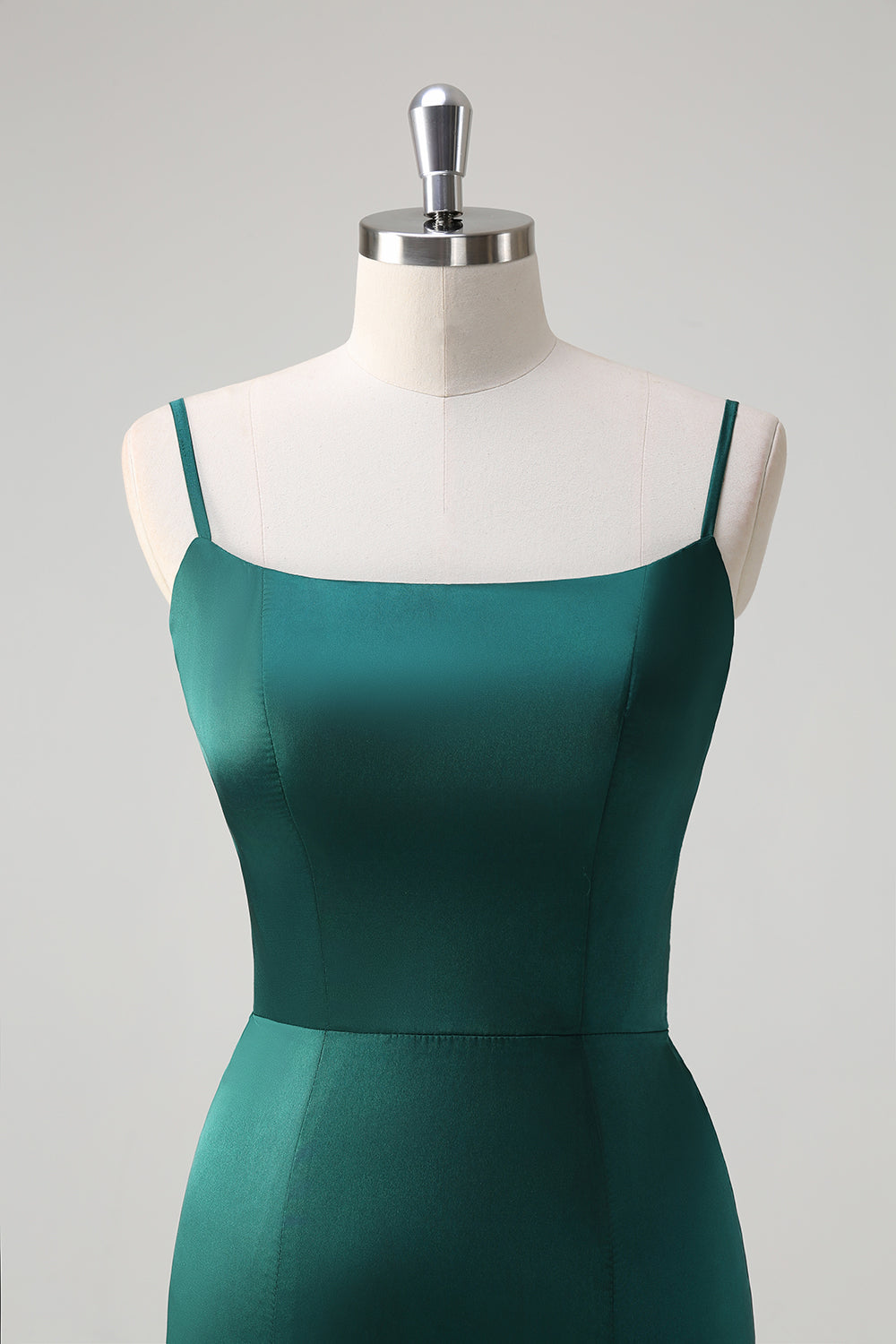 Black Mermaid Spaghetti Straps Ruffed Bow Back Satin Long Bridesmaid Dress