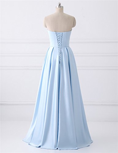 Satin Strapless Beaded Pockets Lace up Back Prom Dress