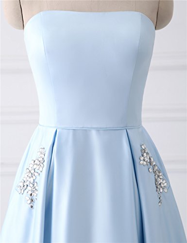 Satin Strapless Beaded Pockets Lace up Back Prom Dress