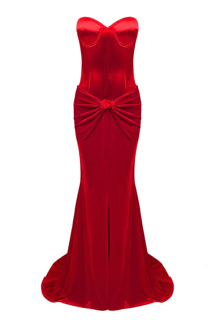 Sexy Sweetheart Satin Top Bowknot High Waist Fishtail Two Piece Maxi Dress