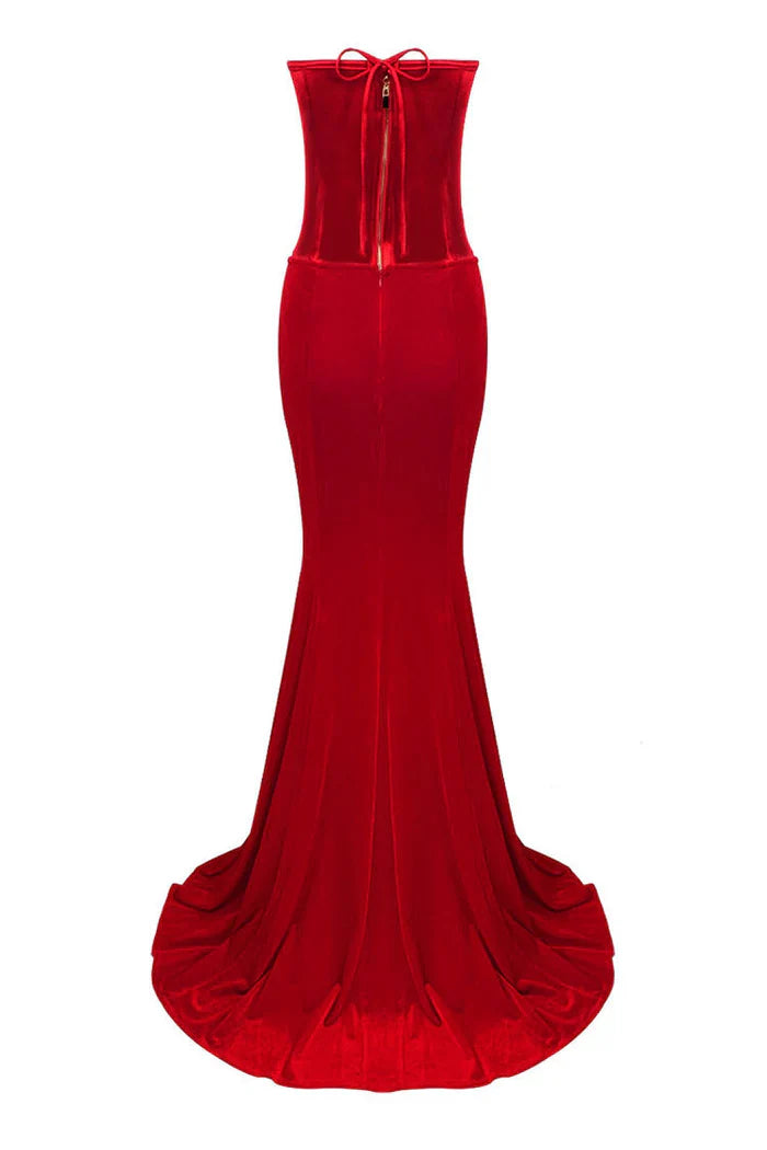 Sexy Sweetheart Satin Top Bowknot High Waist Fishtail Two Piece Maxi Dress