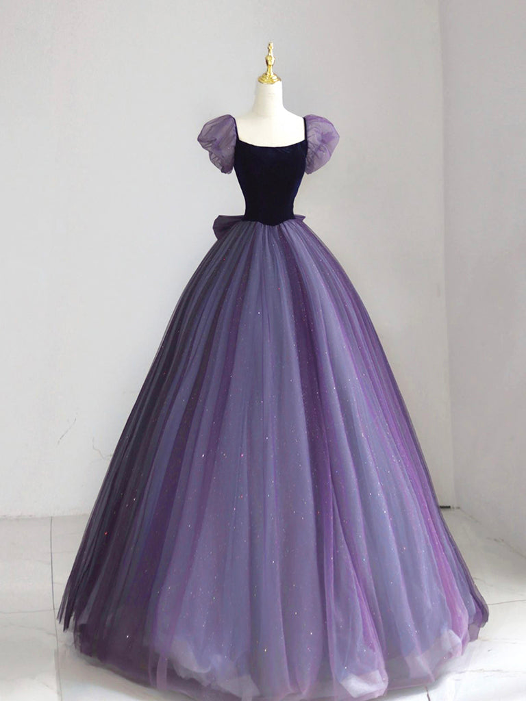 Purple A-Line Tulle Long Prom Dress, Purple Long Formal Dress