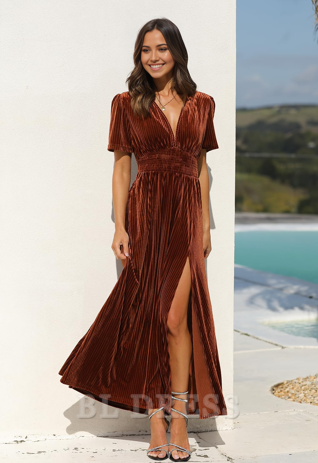 A-line V-Neck Short Sleeve formal dresses Bridesmaid Dresses evening gown Prom Dress