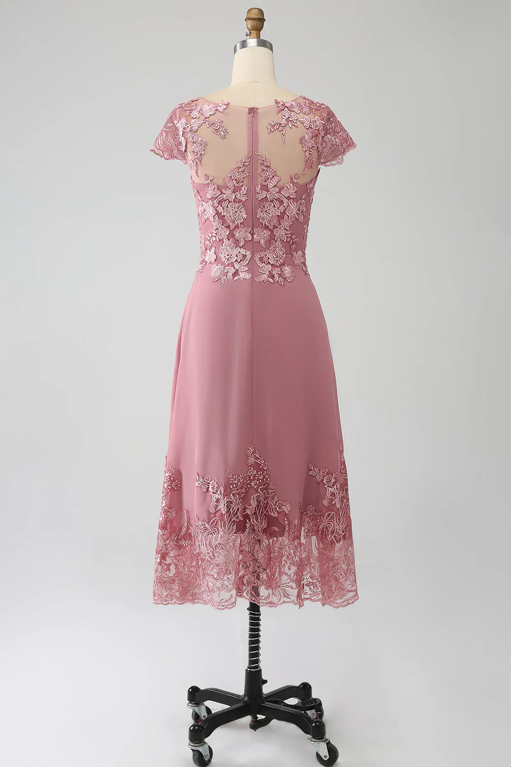 A-Line Scoop Illusion Tea-Length Mother of the Bride Dress With Sequins