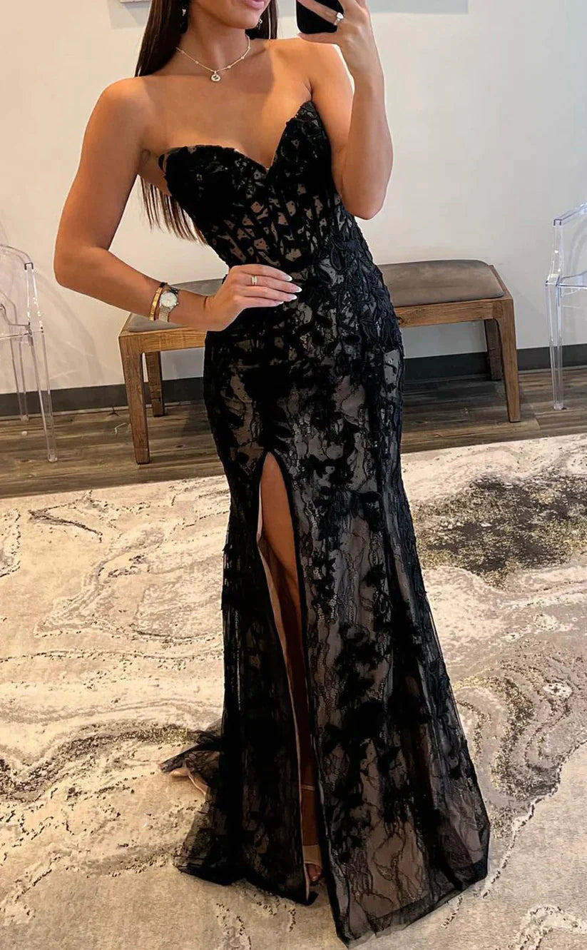 Black Prom Dresses Sweetheart Lace Mermaid Prom Dress