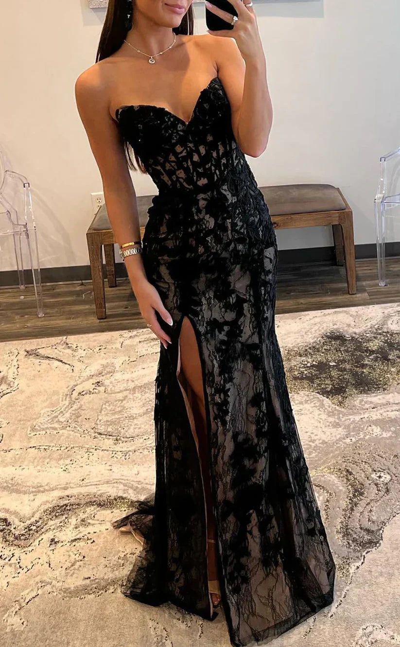 Black Prom Dresses Sweetheart Lace Mermaid Prom Dress