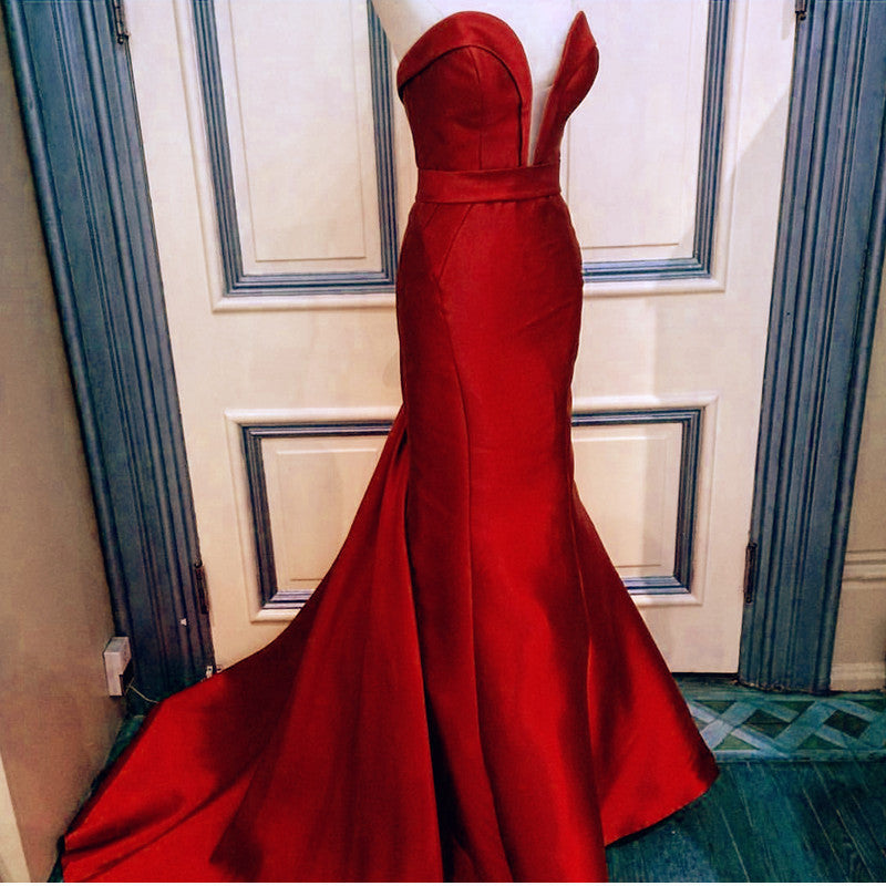 Emerald Green Satin Long Sweetheart Prom Dresses Mermaid