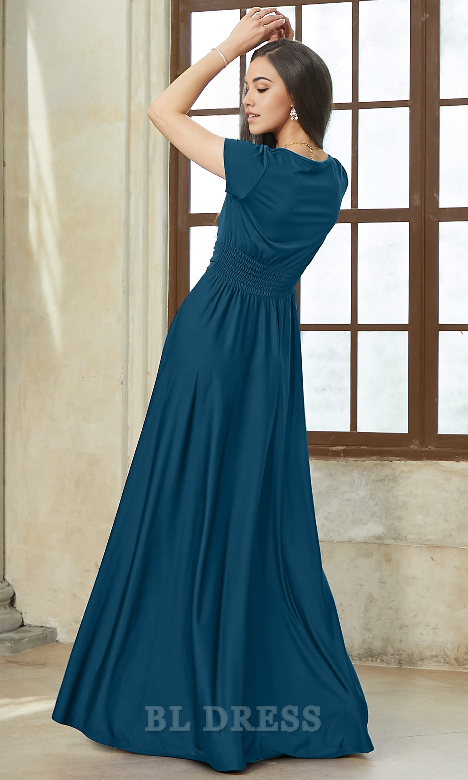 A-line V-Neck Short Sleeve formal dresses Bridesmaid Dresses evening gown Prom Dress