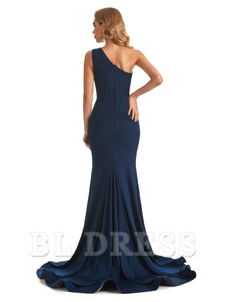 Mermaid One shoulder formal dresses evening gown Bridesmaid Dresses With Side Slit