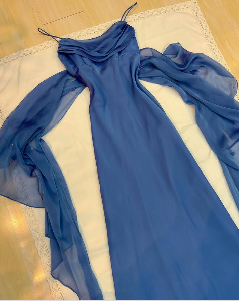 Elegant Blue Chiffon Sheath Prom Dress Party Gown