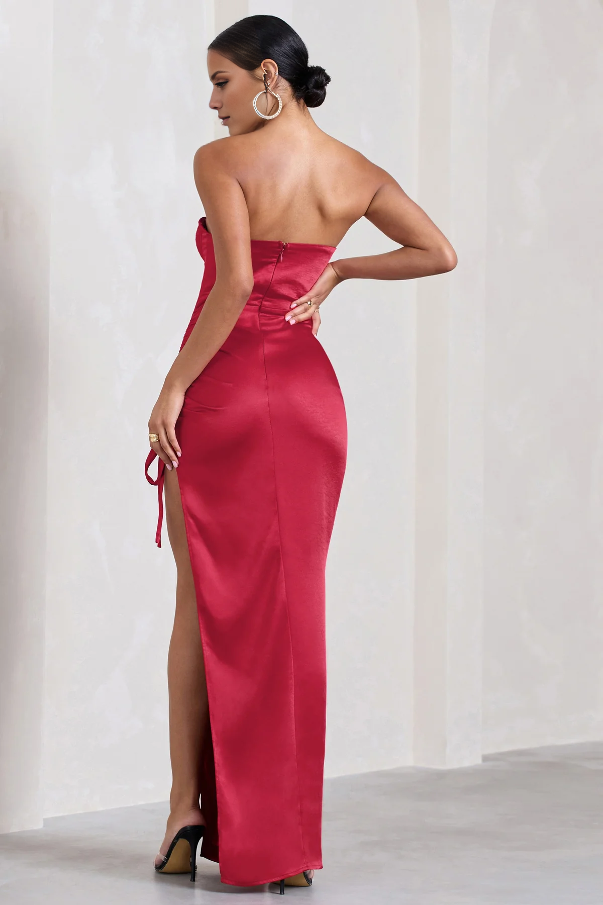 Satin Sweetheart Corset Asymmetric and Floor length Evening Dress - Jimiss Dress