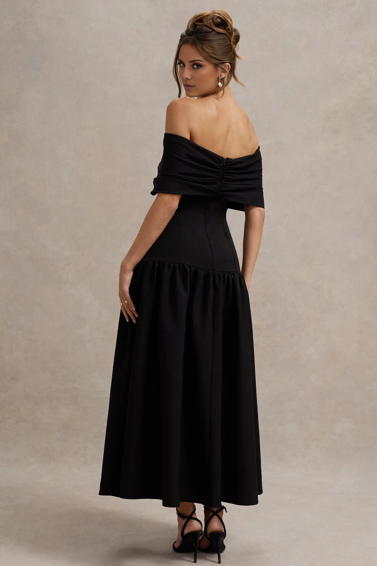 Shoulder less collar crepe fabric backless tea long evening dress - jimiss dress