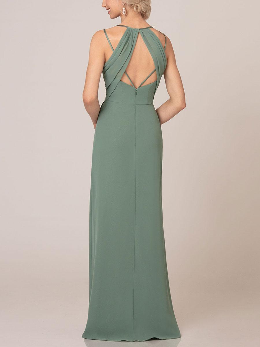 A Line V Neck Sleeveless Backless Pleated Chiffon Floor Length formal dresses evening gown Bridesmaid Dresses