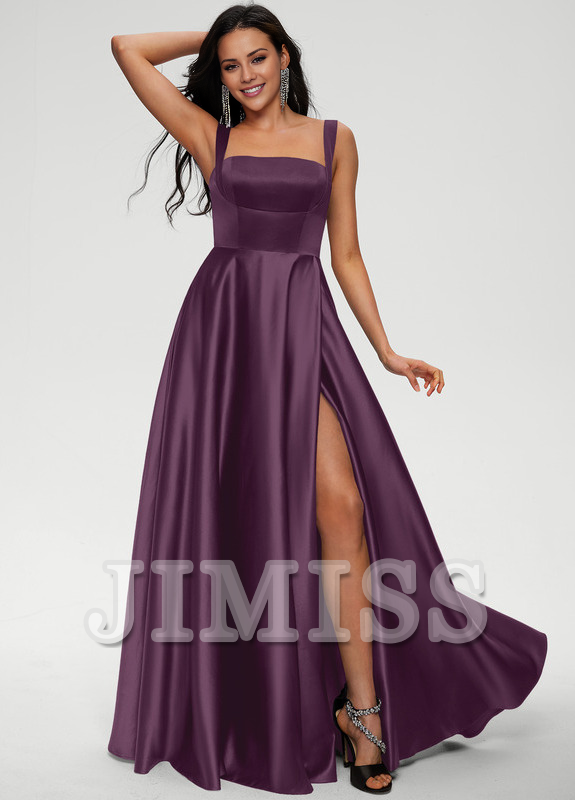 Bow A-line floor-length satin prom dress