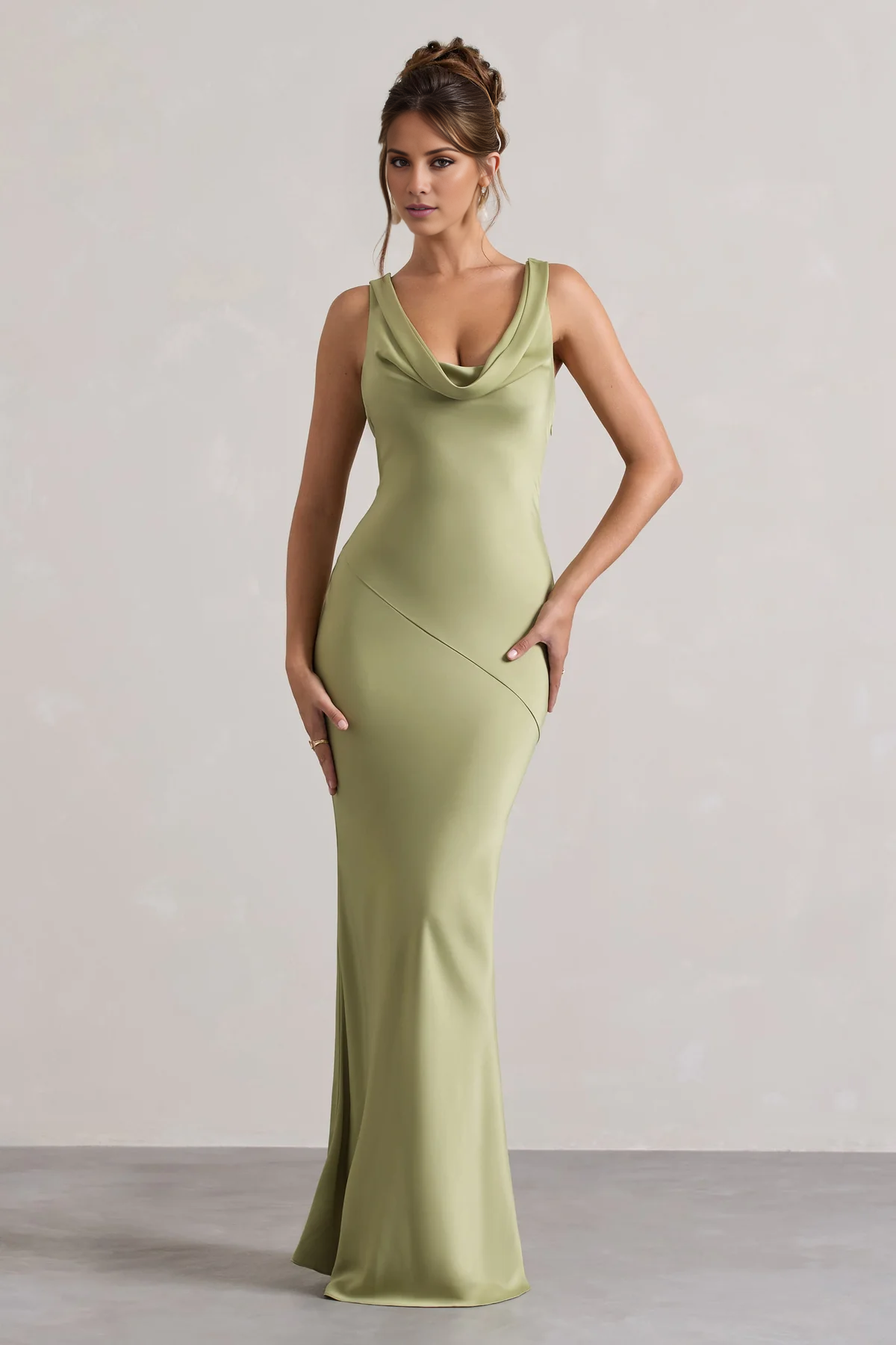 Hooded collar satin long neck dress mermaid and floor length evening dress - jimiss dress