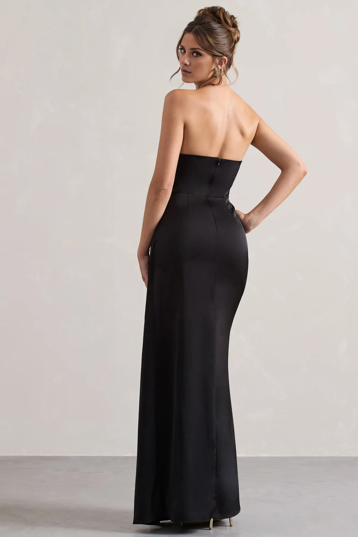 Satin strapless backless slit and floor length evening dress - Jimiss Dress