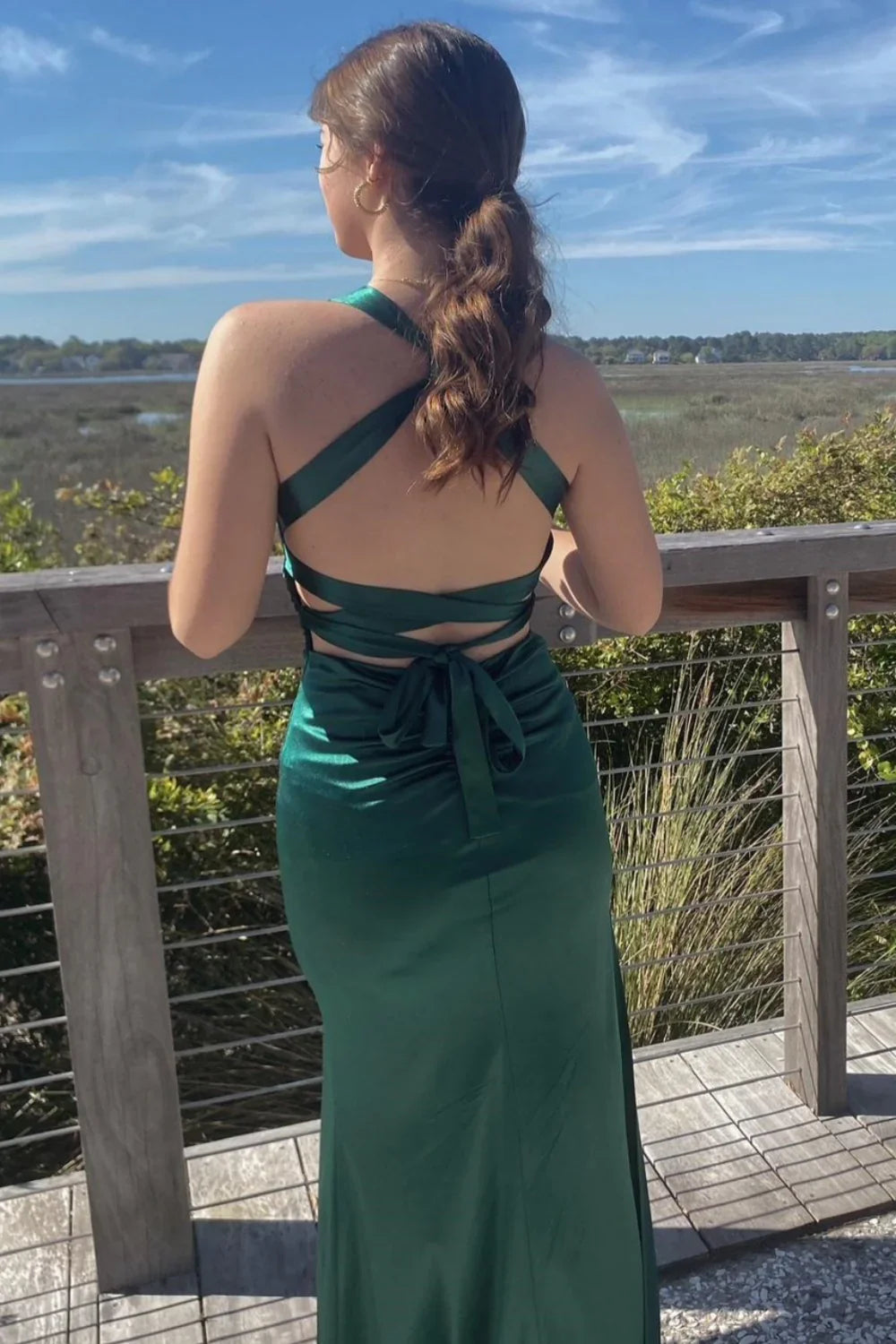 Jimiss V-neck dark blue cross back long dress