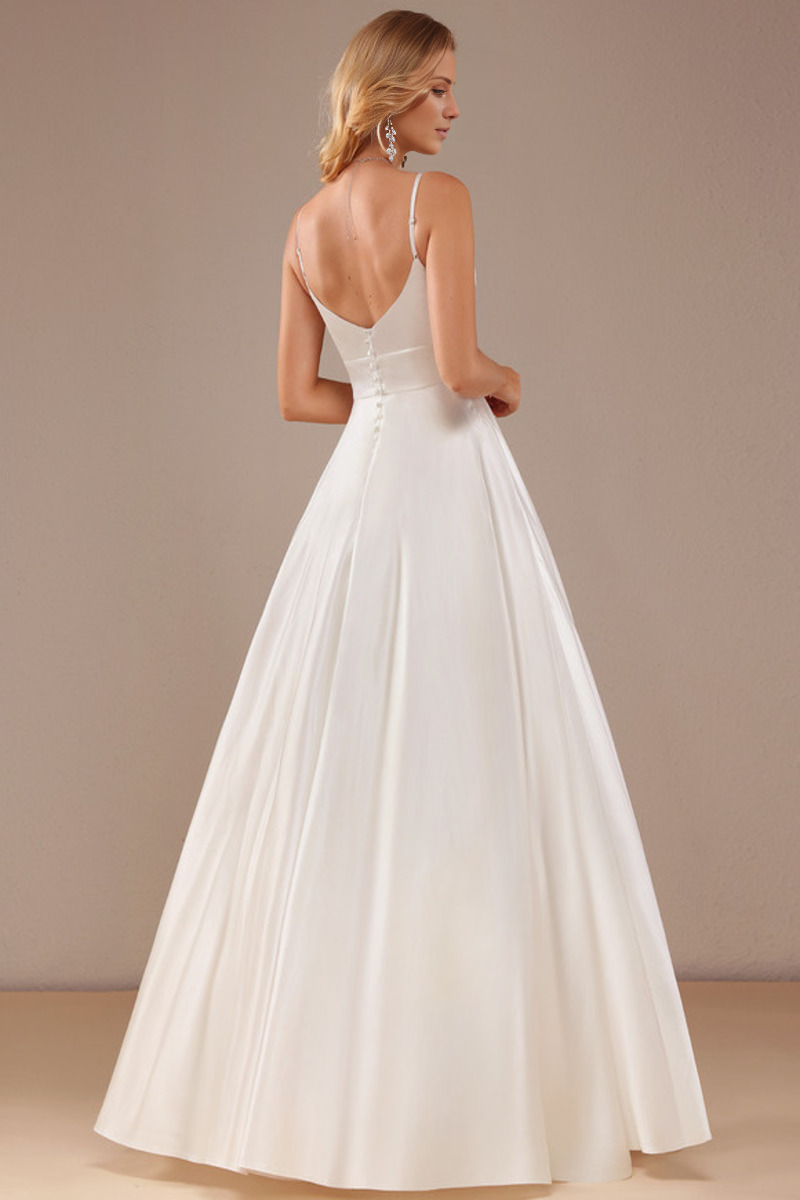 Ball Dress/Princess V-neck Sleeveless Thin Strap Floor Pulling Satin Wedding Dress
