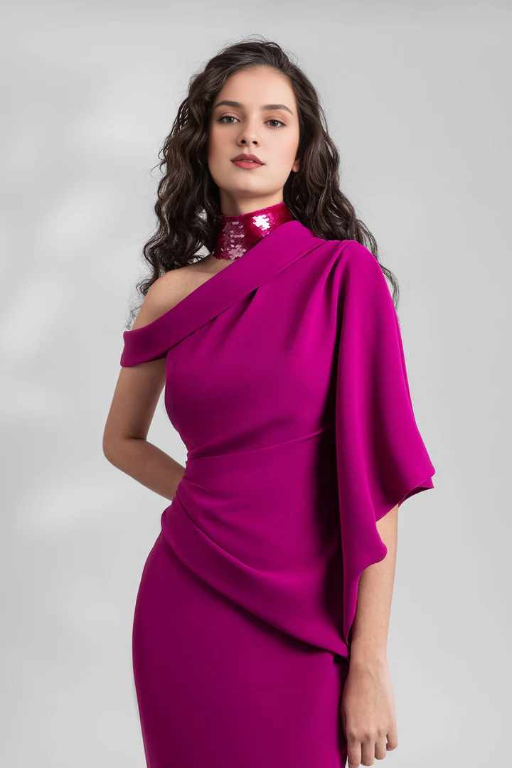 Mermaid/Horn Wedding Guest Dress Elegant Dress Formal Wedding Guest Floor Length Sleeveless One Shoulder Pink Dress Chiffon Wrinkles 2025 Gowns Evening Dresses