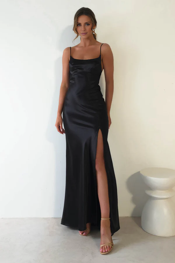 Thin shoulder strap with exposed back side slit and floor length Prom Dress - Jimiss Dress