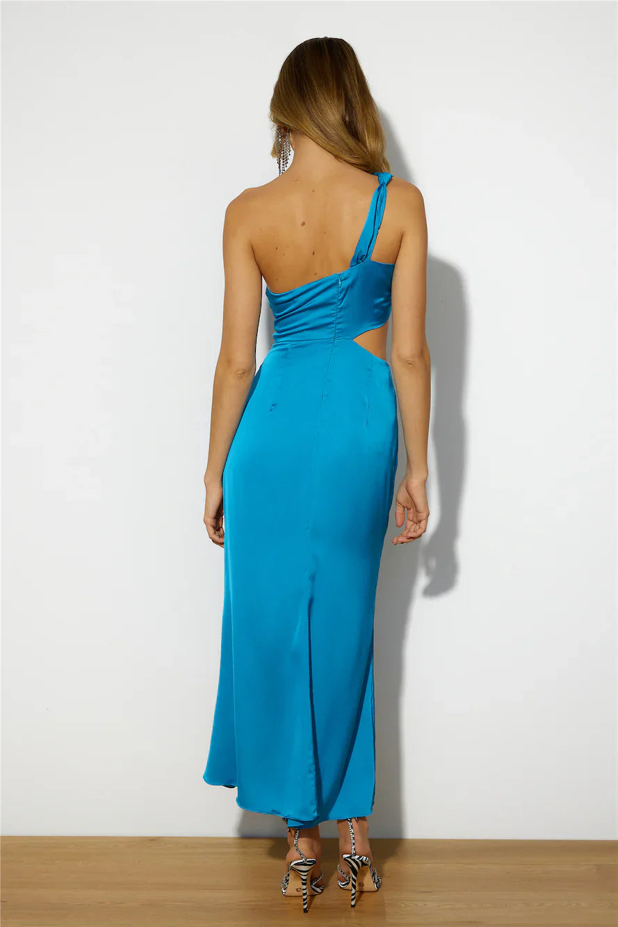 Jimiss One Shoulder Collar Open Back Side Split Long Prom Dress