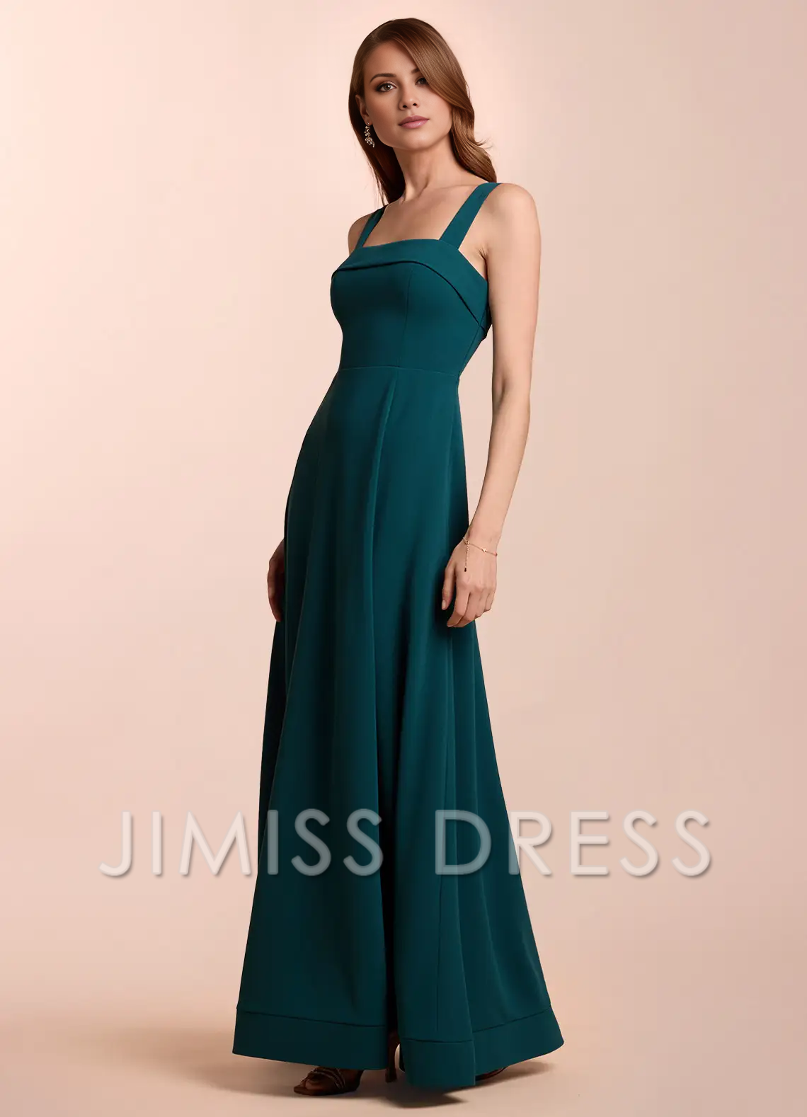 Jimiss A-line straight neckline backless and floor length Prom dress