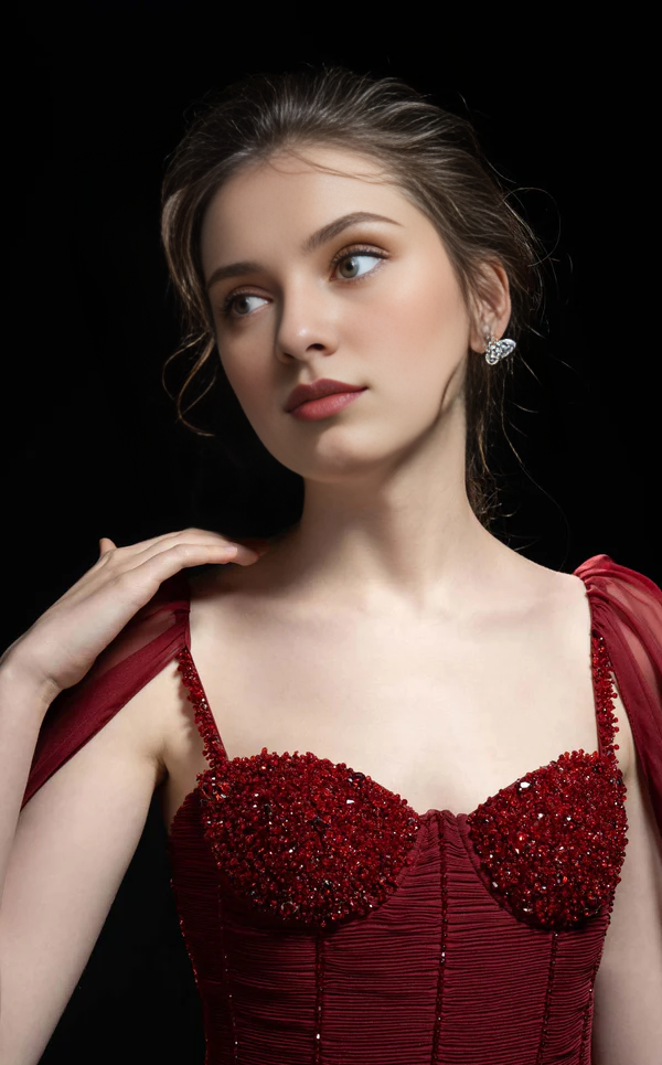 Heart neckline thin shoulder straps exposed back and floor length Prom dress